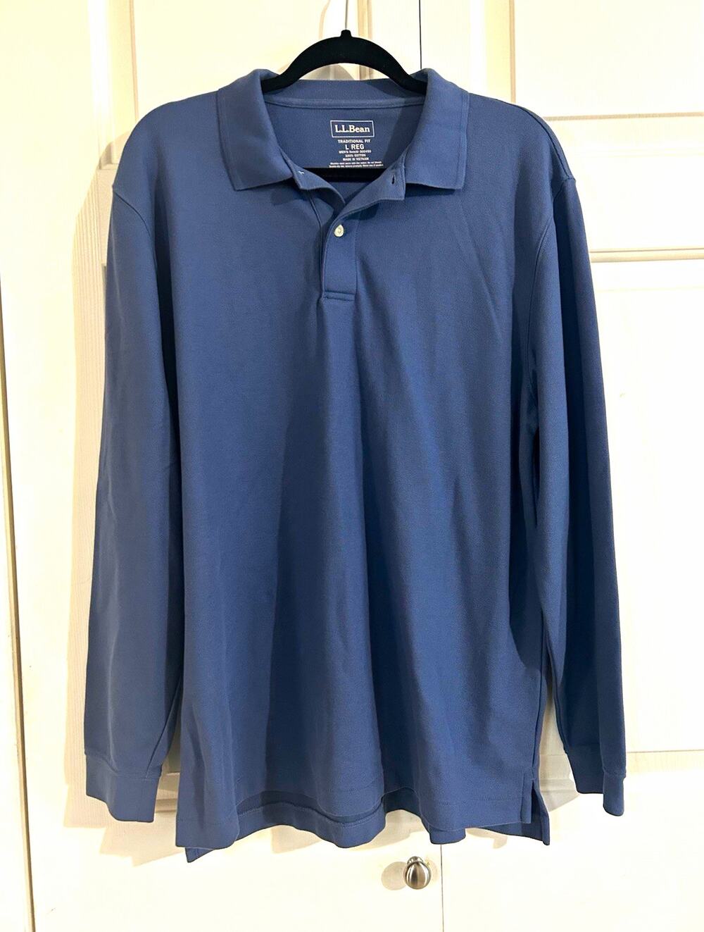 L.L.Bean Men's Traditional Fit Long Sleeve Blue Cotton Polo Shirt L Reg
